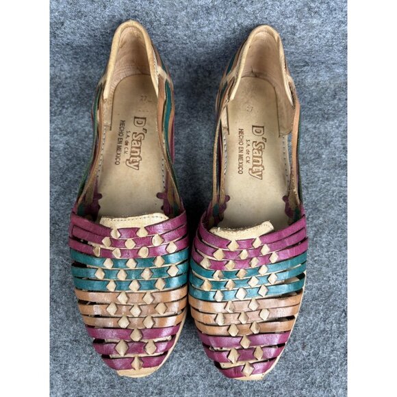 D' Santy Shoes Womens Size MX 27 Tan Multicolor Leather Huarache Sandals Mexico - Picture 3 of 8